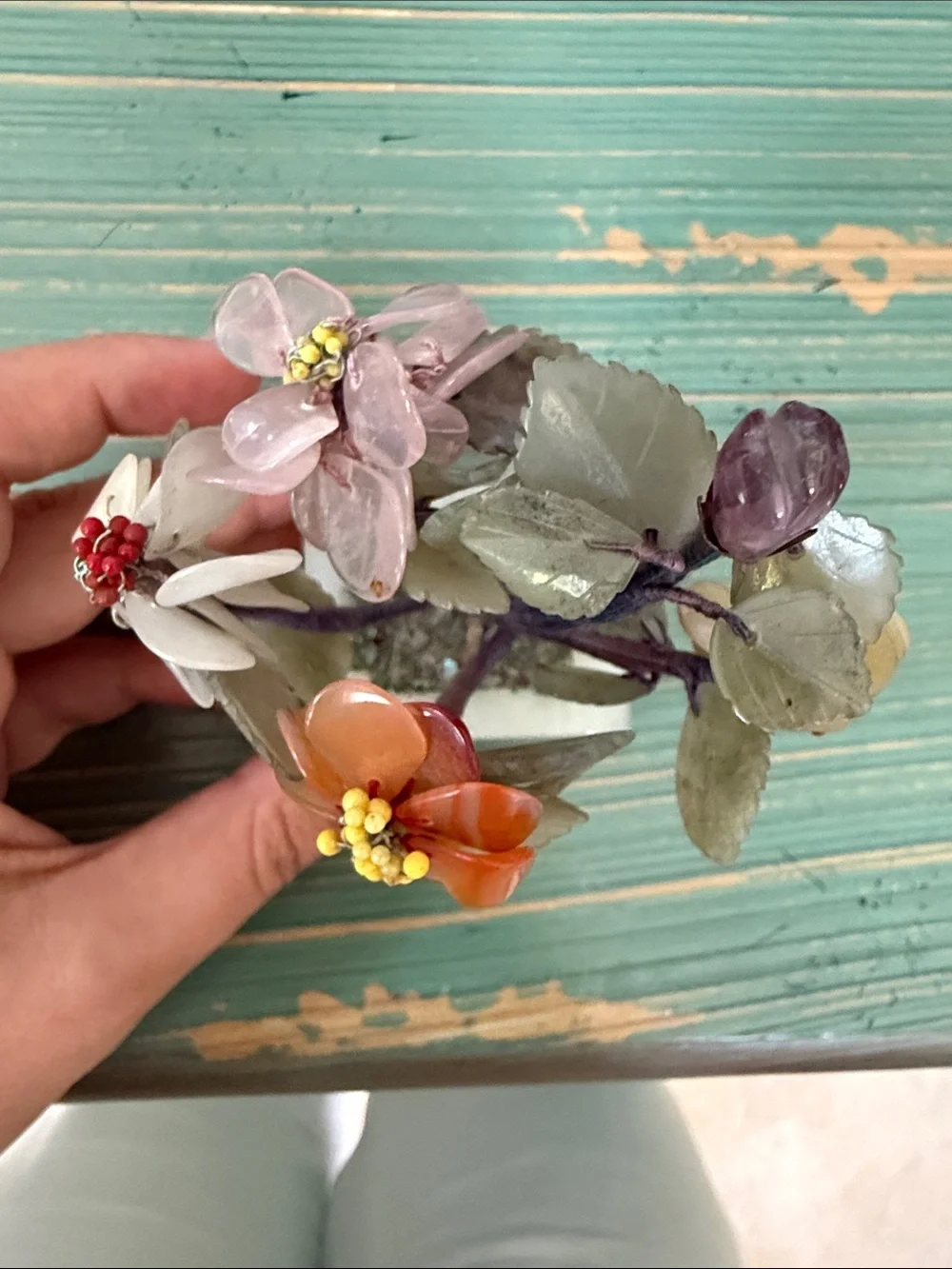 Vintage Multicolored Gemstone Floral Accent - Orange, Yellow, Green, Purple